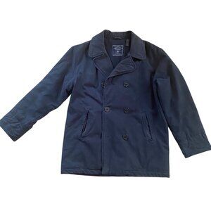 American Eagle Men Navy Double Breasted 90s Canvas Coat Anchor Buttons Academia